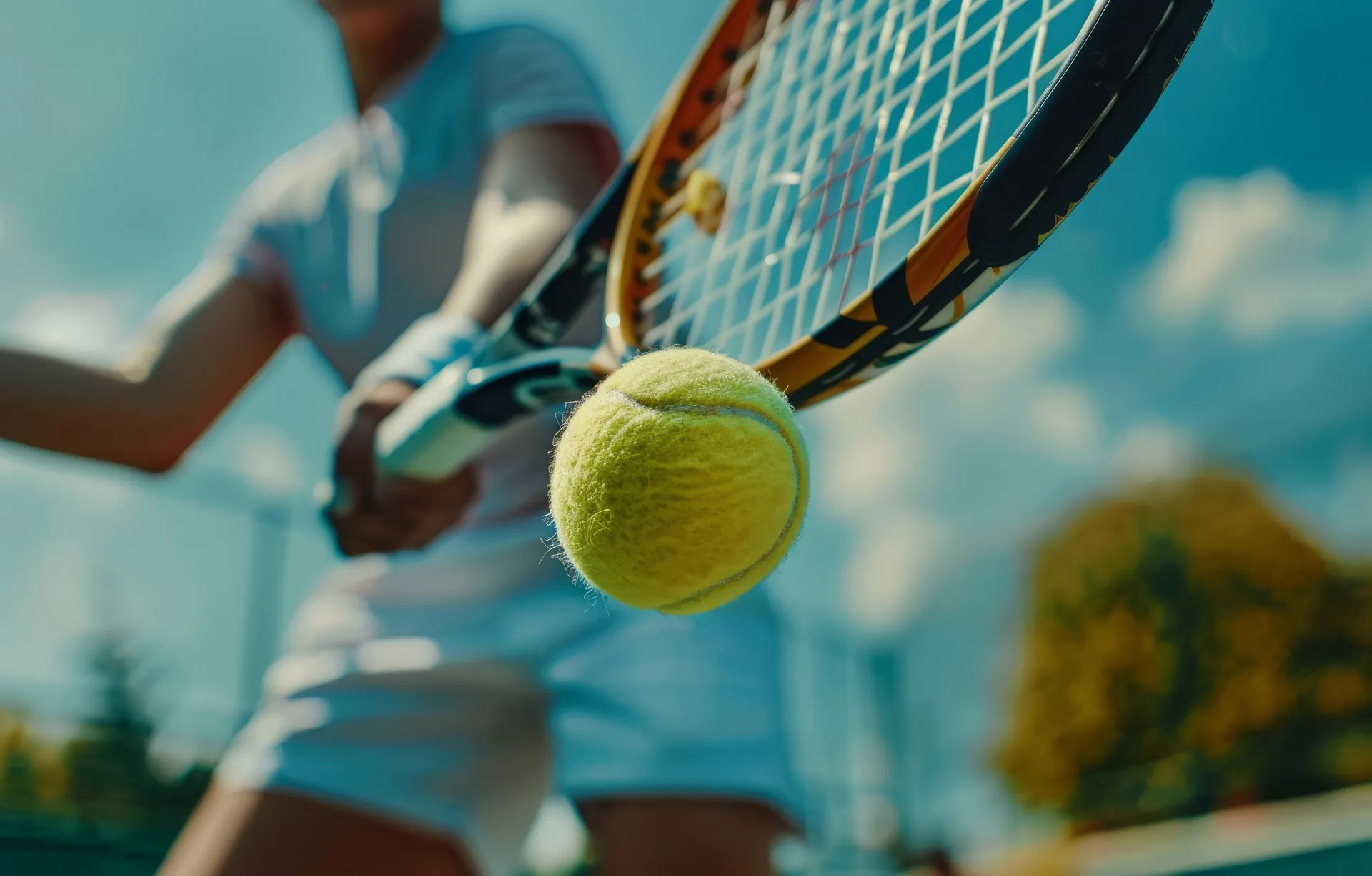 Jugador de tenis golpeando la pelota en acción